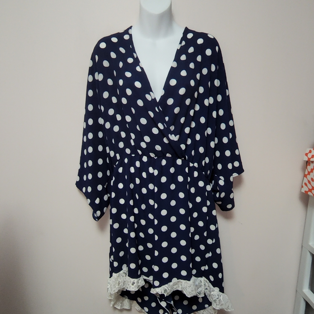 Charolette Russe Plus Size Blue Polka Dot Shorts Romper 3X